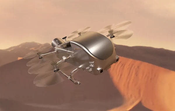 Artist’s concept of NASA’s Dragonfly rotorcraft-lander on Titan.