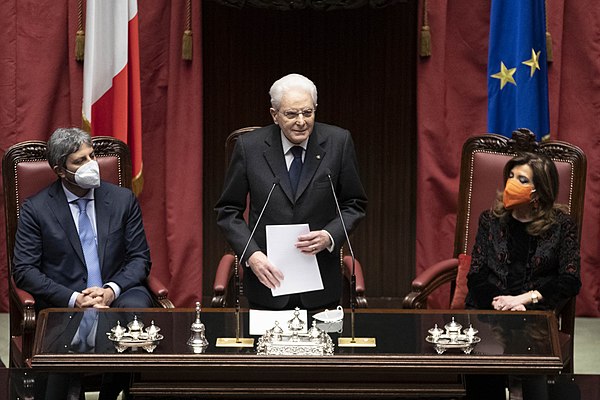 President Mattarella speaking to the parliament on 3 February 2022